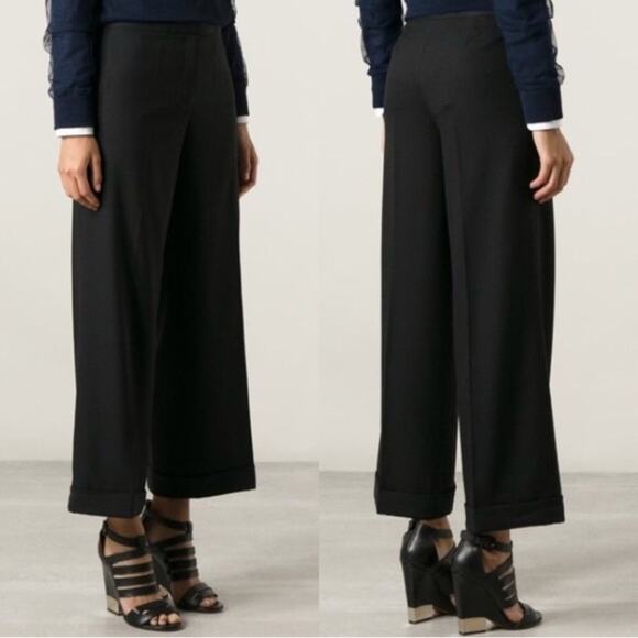 Tory Burch Flat Front Culottes Black Wide Leg Wool Mid Rise Chic Women 0 - Picture 1 of 14